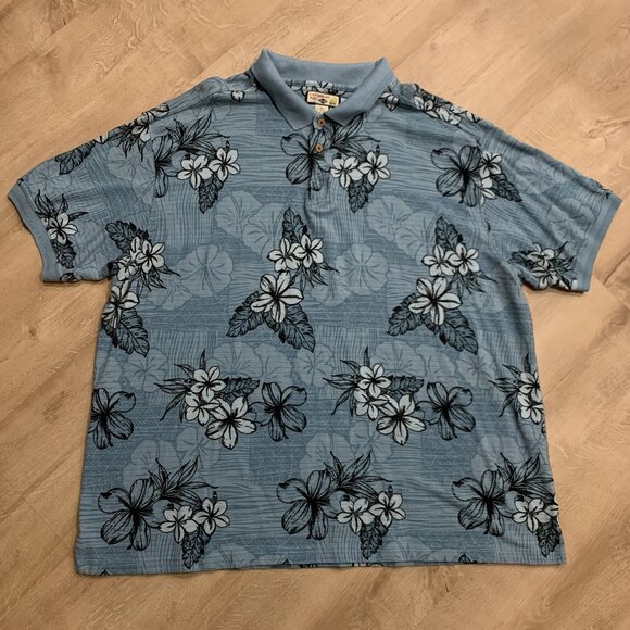 Caribbean Joe Polo Shirt Men's 4XL Blue Floral Leaf Hawaiian Tropical Collared - Picture 1 of 6
